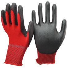 NMSAFETY 13 Gauge gestrickter roter Polyester-Liner beschichtetes schwarzes PU auf der Handfläche für die Leichtindustrie